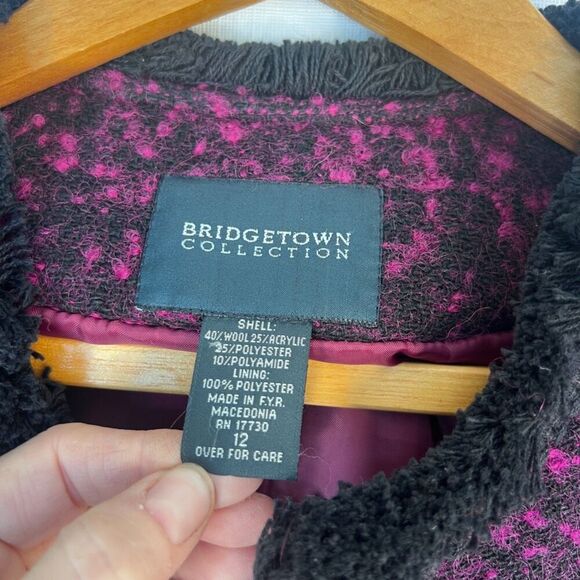 Bridgetown Collection Purple Tweed Fringe Trim Wool Blend Blazer Size 12 - Picture 8 of 10